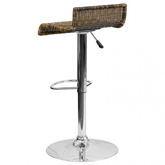 Contemporary Wicker Adjustable Height Barstool with Waterfall Seat and Chrome Base