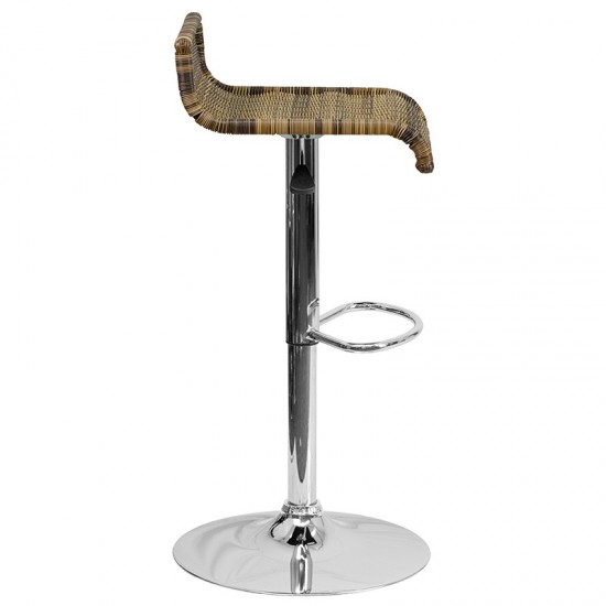 Contemporary Wicker Adjustable Height Barstool with Waterfall Seat and Chrome Base