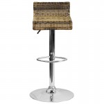 Contemporary Wicker Adjustable Height Barstool with Waterfall Seat and Chrome Base