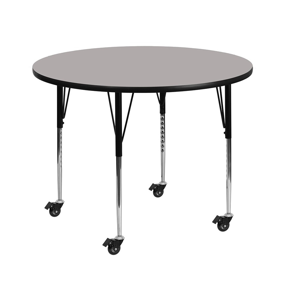 Mobile 42'' Round Grey HP Laminate Activity Table - Standard Height Adjustable Legs