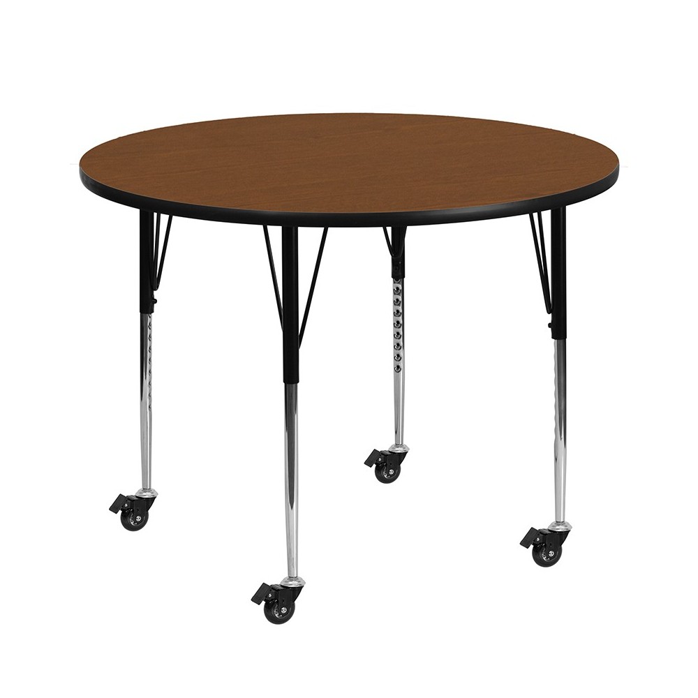 Mobile 42'' Round Oak HP Laminate Activity Table - Standard Height Adjustable Legs Mobile 42'' Round Oak HP Laminate Activity Table - Standard Height Adjustable Legs