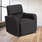 Gray Fabric Guest Chair with Tablet Arm and Front Wheel Casters