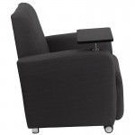 Gray Fabric Guest Chair with Tablet Arm and Front Wheel Casters