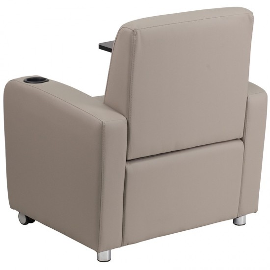 Gray LeatherSoft Guest Chair with Tablet Arm, Front Wheel Casters and Cup Holder