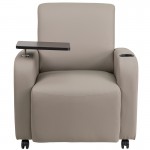 Gray LeatherSoft Guest Chair with Tablet Arm, Front Wheel Casters and Cup Holder