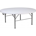 5.89-Foot Round Bi-Fold Granite White Plastic Banquet and Event Folding Table with Carrying Handle