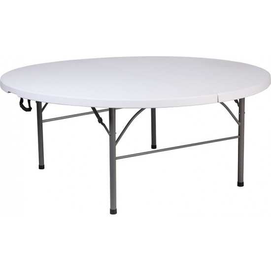 5.89-Foot Round Bi-Fold Granite White Plastic Banquet and Event Folding Table with Carrying Handle