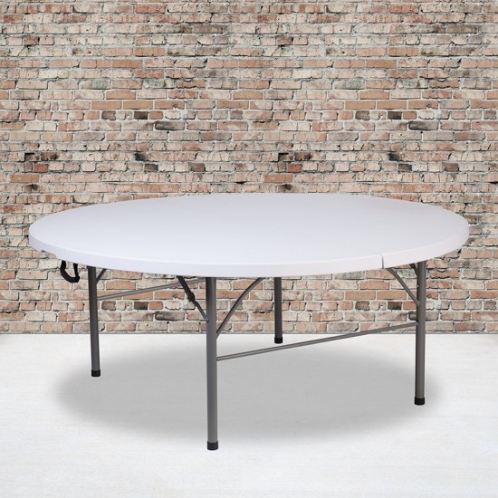 5.89-Foot Round Bi-Fold Granite White Plastic Banquet and Event Folding Table with Carrying Handle