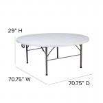 5.89-Foot Round Bi-Fold Granite White Plastic Banquet and Event Folding Table with Carrying Handle