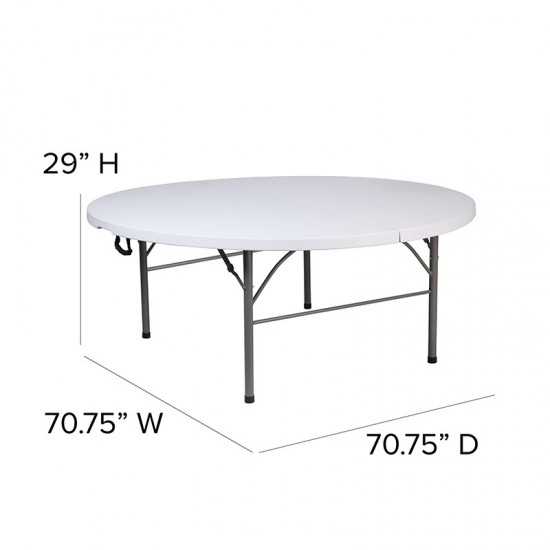 5.89-Foot Round Bi-Fold Granite White Plastic Banquet and Event Folding Table with Carrying Handle