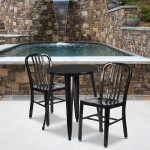 Commercial Grade 24" Round Black Metal Indoor-Outdoor Table Set with 2 Vertical Slat Back Chairs