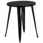 Commercial Grade 24" Round Black Metal Indoor-Outdoor Table Set with 2 Vertical Slat Back Chairs