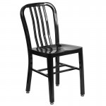 Commercial Grade 24" Round Black Metal Indoor-Outdoor Table Set with 2 Vertical Slat Back Chairs