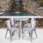 Commercial Grade 24" Round Silver Metal Indoor-Outdoor Table Set with 4 Arm Chairs