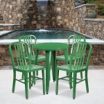 Commercial Grade 24" Round Green Metal Indoor-Outdoor Table Set with 4 Vertical Slat Back Chairs