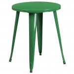 Commercial Grade 24" Round Green Metal Indoor-Outdoor Table Set with 4 Vertical Slat Back Chairs