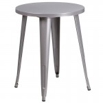 Commercial Grade 24" Round Silver Metal Indoor-Outdoor Table Set with 4 Vertical Slat Back Chairs