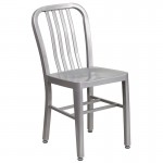 Commercial Grade 24" Round Silver Metal Indoor-Outdoor Table Set with 4 Vertical Slat Back Chairs
