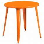 Commercial Grade 30" Round Orange Metal Indoor-Outdoor Table Set with 2 Arm Chairs