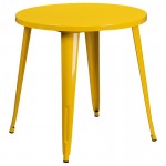 Commercial Grade 30" Round Yellow Metal Indoor-Outdoor Table Set with 2 Arm Chairs