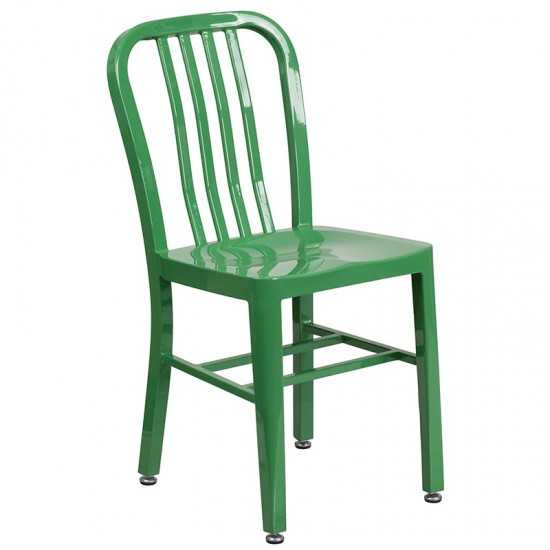 Commercial Grade 30" Round Green Metal Indoor-Outdoor Table Set with 2 Vertical Slat Back Chairs
