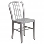 Commercial Grade 30" Round Silver Metal Indoor-Outdoor Table Set with 2 Vertical Slat Back Chairs