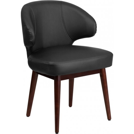 Comfort Back Series Black LeatherSoft Side Reception Chair with Walnut Legs