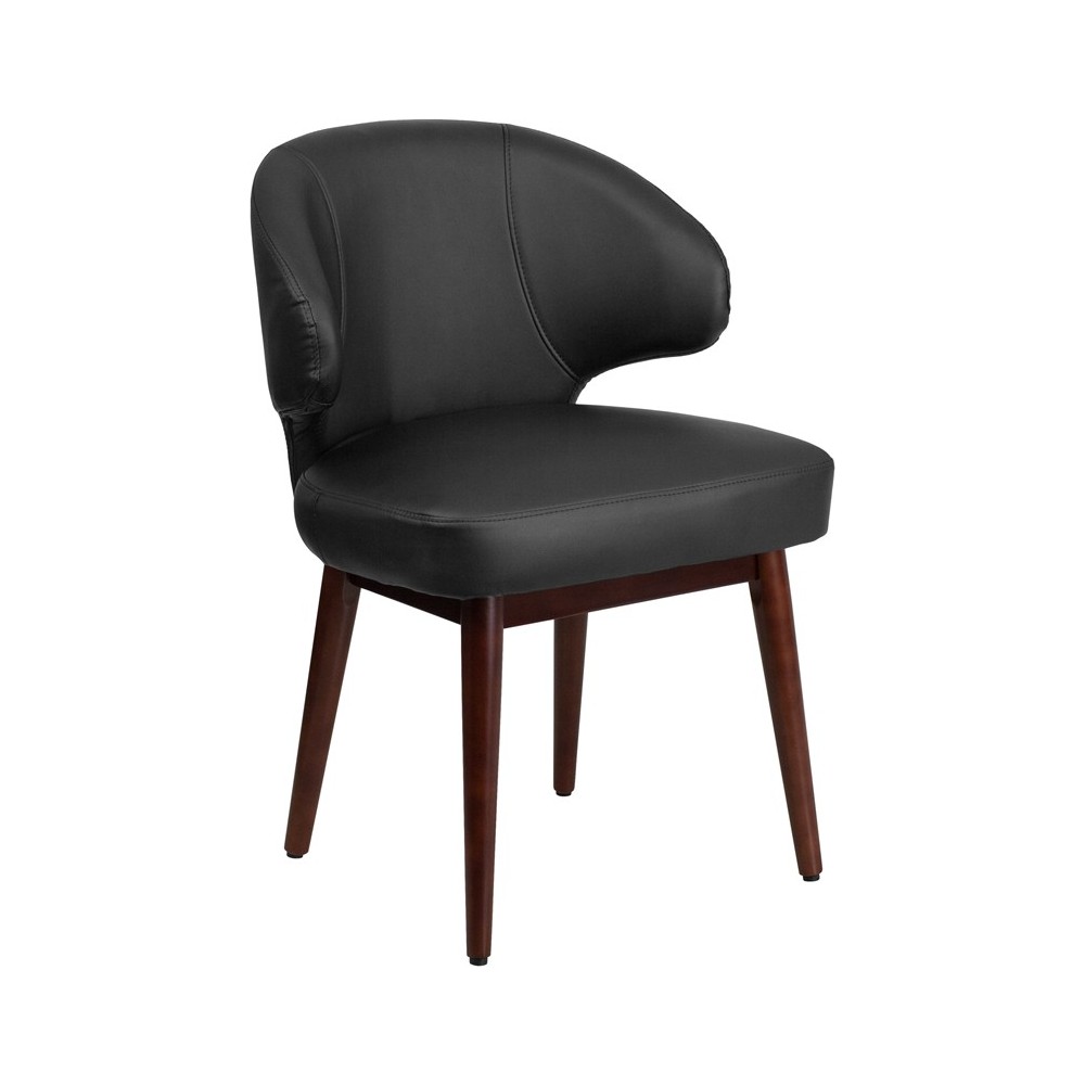 Comfort Back Series Black LeatherSoft Side Reception Chair with Walnut Legs Comfort Back Series Black LeatherSoft Side Reception Chair with Walnut Legs