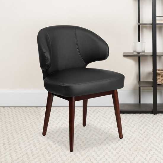 Comfort Back Series Black LeatherSoft Side Reception Chair with Walnut Legs