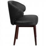 Comfort Back Series Black LeatherSoft Side Reception Chair with Walnut Legs