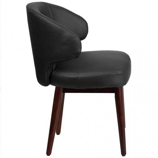 Comfort Back Series Black LeatherSoft Side Reception Chair with Walnut Legs