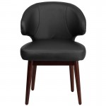 Comfort Back Series Black LeatherSoft Side Reception Chair with Walnut Legs