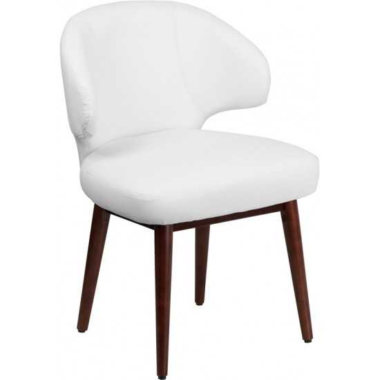 Comfort Back Series White LeatherSoft Side Reception Chair with Walnut Legs