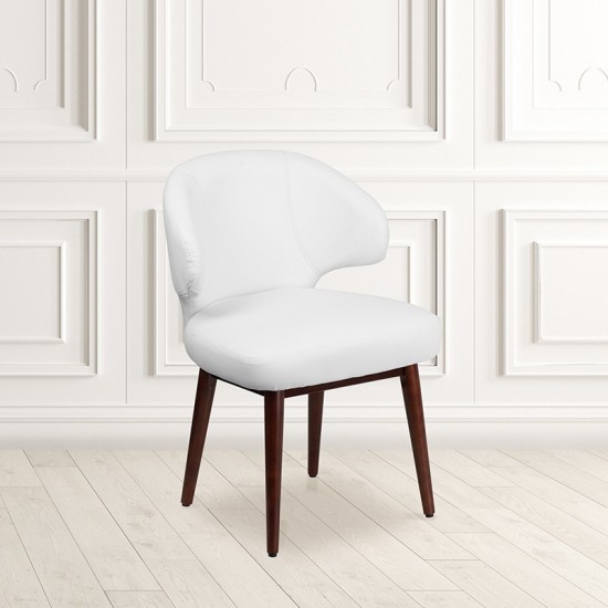 Comfort Back Series White LeatherSoft Side Reception Chair with Walnut Legs