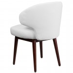 Comfort Back Series White LeatherSoft Side Reception Chair with Walnut Legs