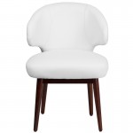 Comfort Back Series White LeatherSoft Side Reception Chair with Walnut Legs