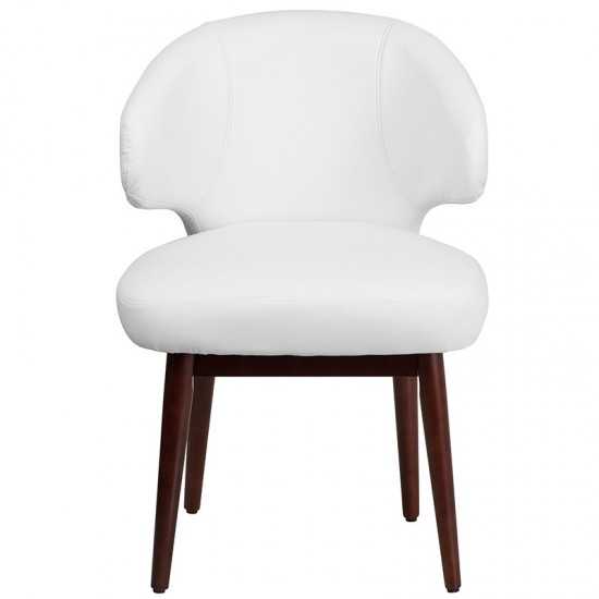 Comfort Back Series White LeatherSoft Side Reception Chair with Walnut Legs