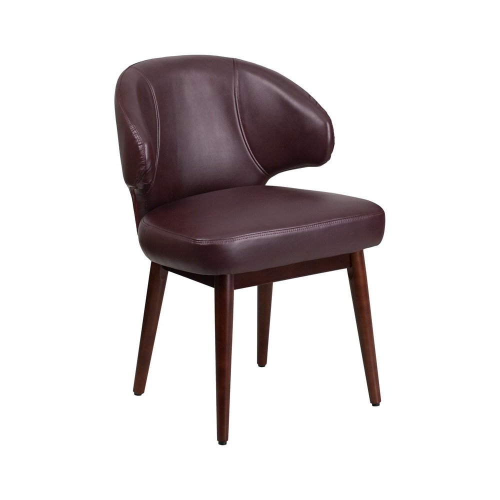 Comfort Back Series Burgundy LeatherSoft Side Reception Chair with Walnut Legs