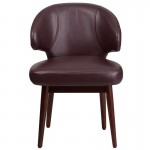 Comfort Back Series Burgundy LeatherSoft Side Reception Chair with Walnut Legs