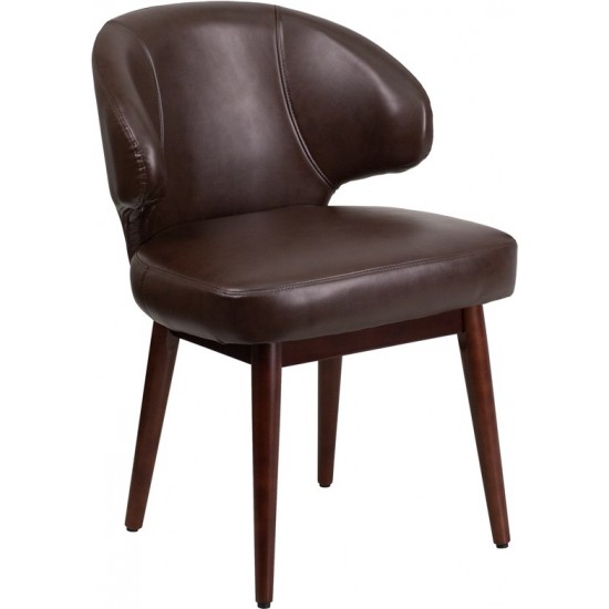 Comfort Back Series Brown LeatherSoft Side Reception Chair with Walnut Legs