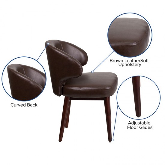 Comfort Back Series Brown LeatherSoft Side Reception Chair with Walnut Legs