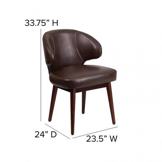 Comfort Back Series Brown LeatherSoft Side Reception Chair with Walnut Legs