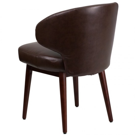 Comfort Back Series Brown LeatherSoft Side Reception Chair with Walnut Legs