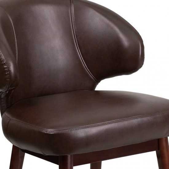 Comfort Back Series Brown LeatherSoft Side Reception Chair with Walnut Legs