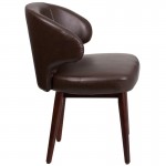 Comfort Back Series Brown LeatherSoft Side Reception Chair with Walnut Legs