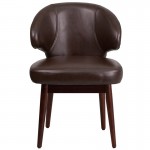 Comfort Back Series Brown LeatherSoft Side Reception Chair with Walnut Legs