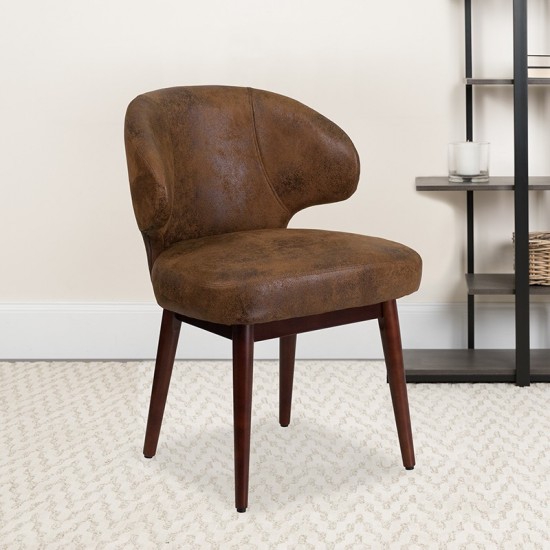 Comfort Back Series Bomber Jacket Microfiber Side Reception Chair with Walnut Legs