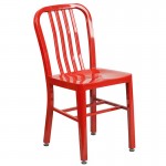 Commercial Grade 30" Round Red Metal Indoor-Outdoor Table Set with 4 Vertical Slat Back Chairs