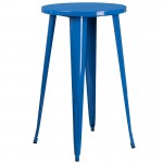 Commercial Grade 24" Round Blue Metal Indoor-Outdoor Bar Table Set with 2 Cafe Stools