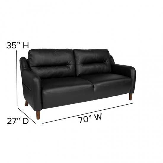 Newton Hill Upholstered Bustle Back Sofa in Black LeatherSoft